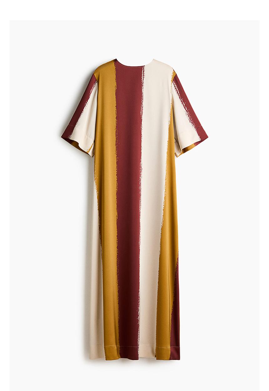 H&M - Satin maxi dress - dark yellow/striped 