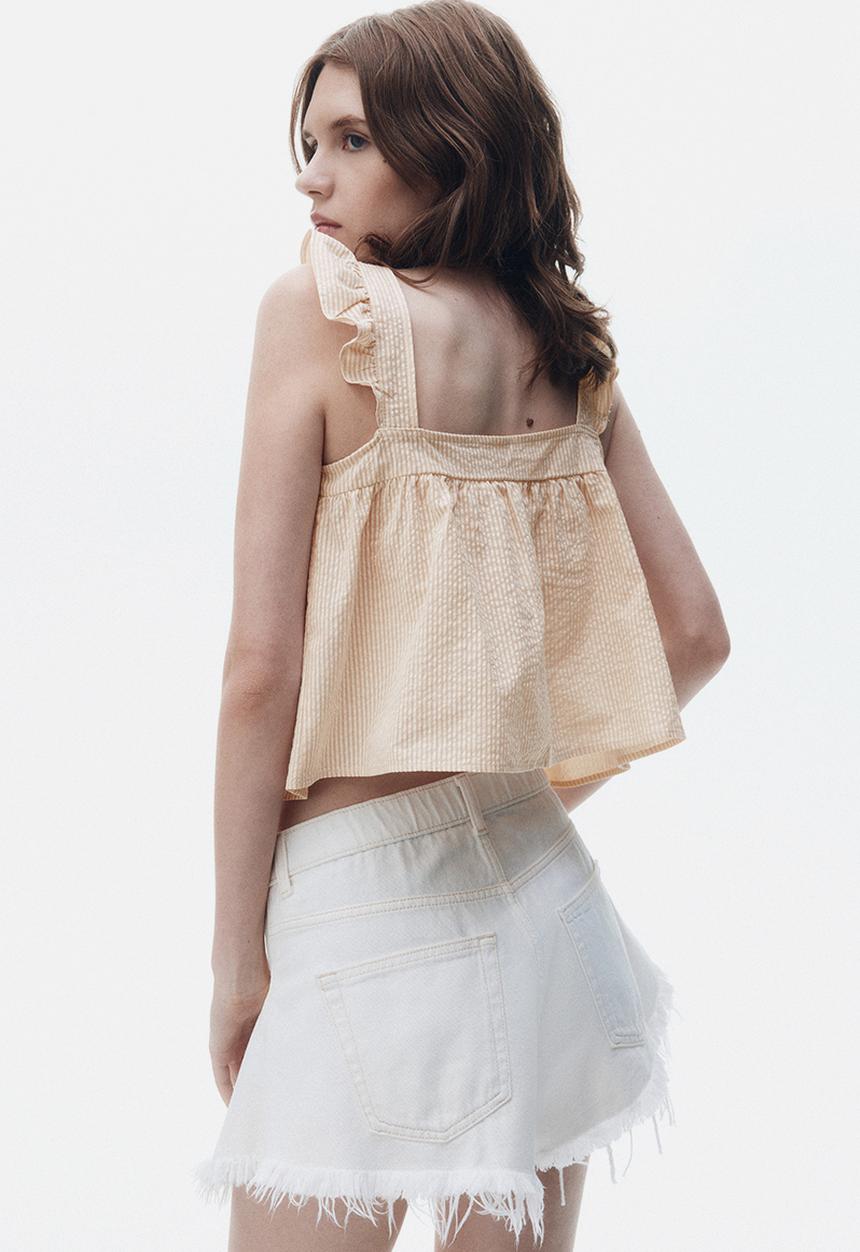 H&M - Cotton seersucker top - light beige striped