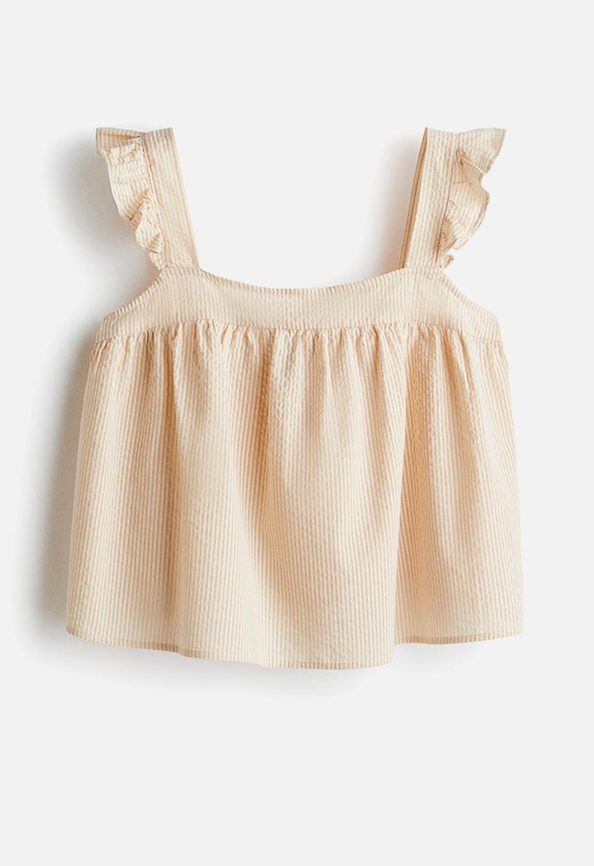 H&M - Cotton seersucker top - light beige striped