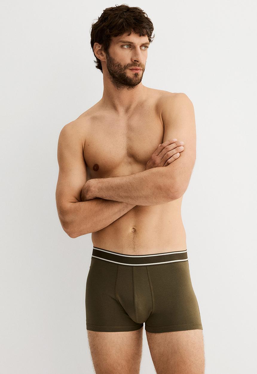 H&M - 3-pack cotton short trunks -khaki green/striped