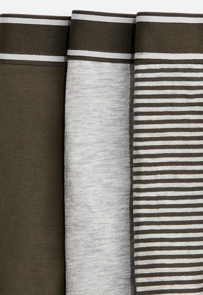 H&M - 3-pack cotton short trunks -khaki green/striped