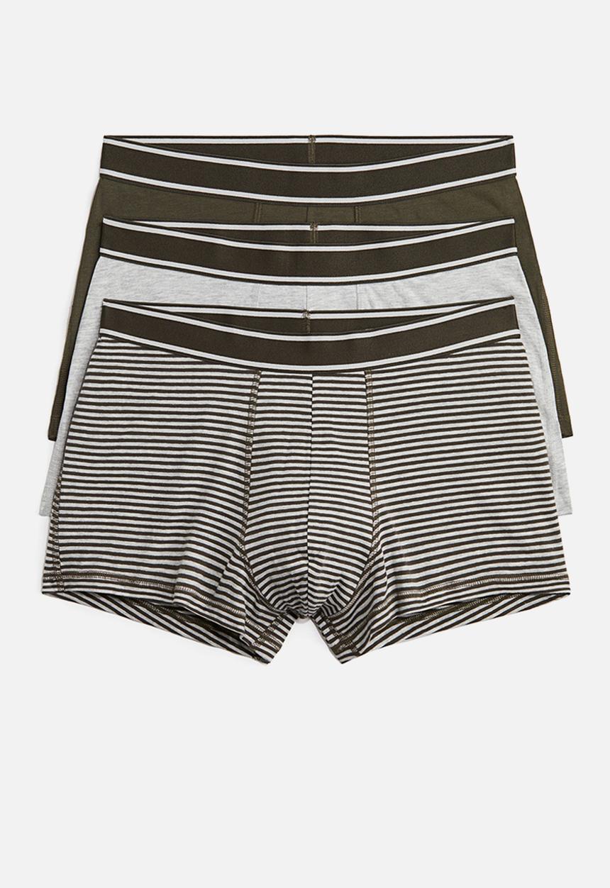 H&M - 3-pack cotton short trunks -khaki green/striped