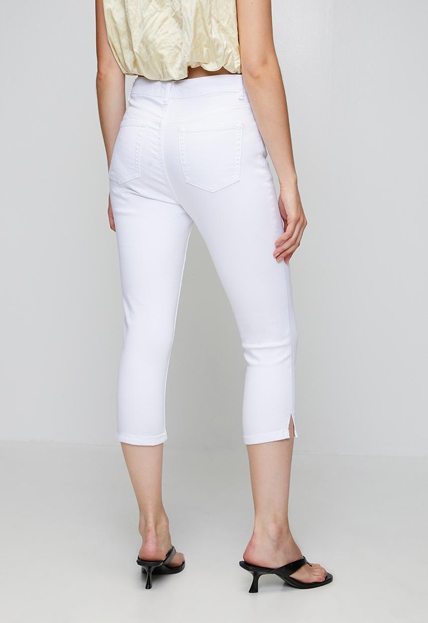 Izabel London - Mid Waist 5 Pocket Crop Length Overdye Jean With Side Slit - White