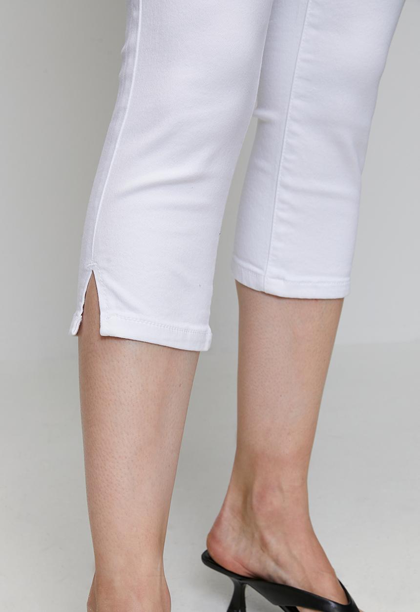 Izabel London - Mid Waist 5 Pocket Crop Length Overdye Jean With Side Slit - White