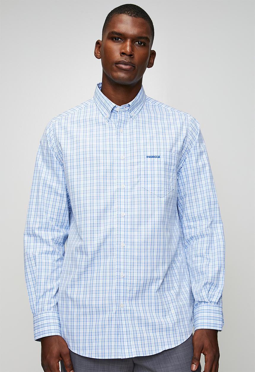 Pringle of Scotland - Gilbert Check Long Sleeve Classic Shirt - Blue