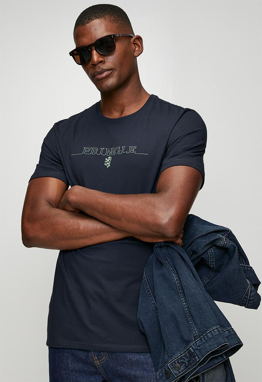 Pringle of Scotland - Gerald Embroidery Tee - Navy