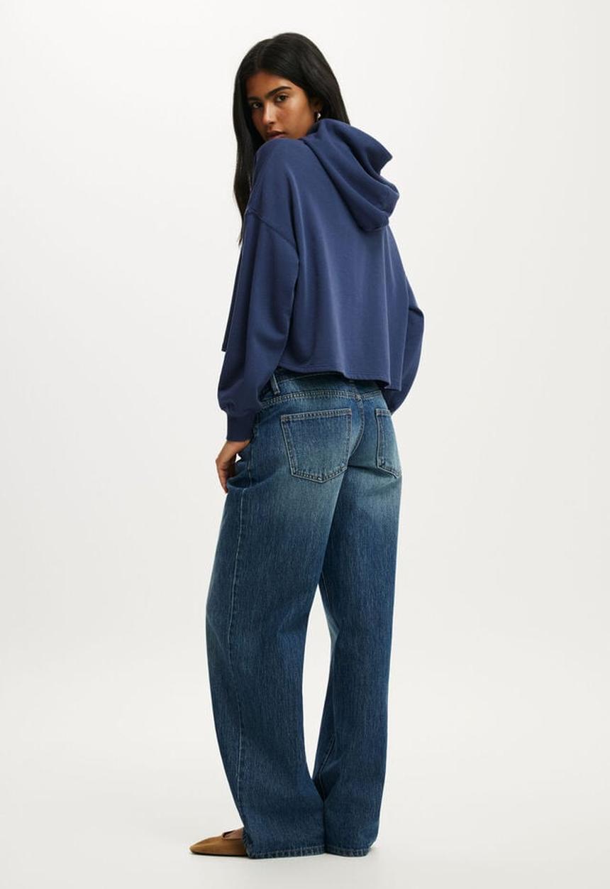 Cotton On - Cropped oversized hoodie - oxford blue/graphic