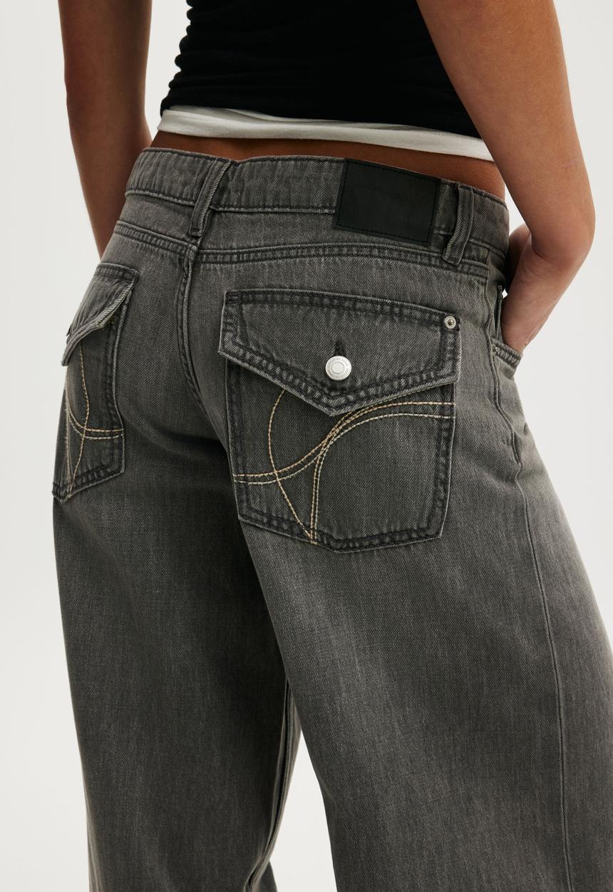 Cotton On - Low rise wide jean - luna grey stitch