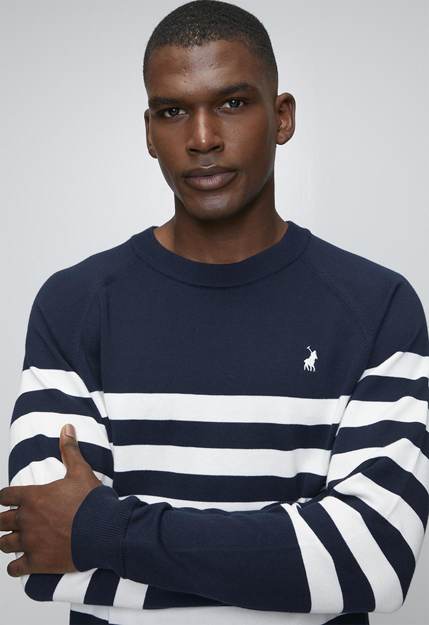 POLO - Segal Essential Cotton Crew Ls Knitwear  - Navy