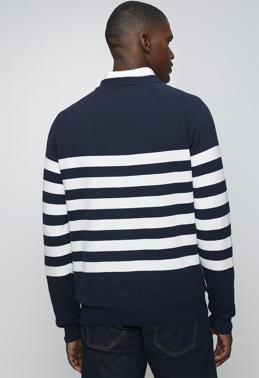 POLO - Segal Essential Cotton Crew Ls Knitwear  - Navy