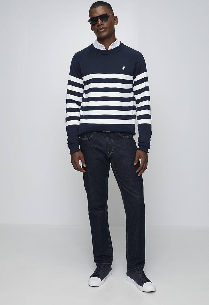 POLO - Segal Essential Cotton Crew Ls Knitwear  - Navy