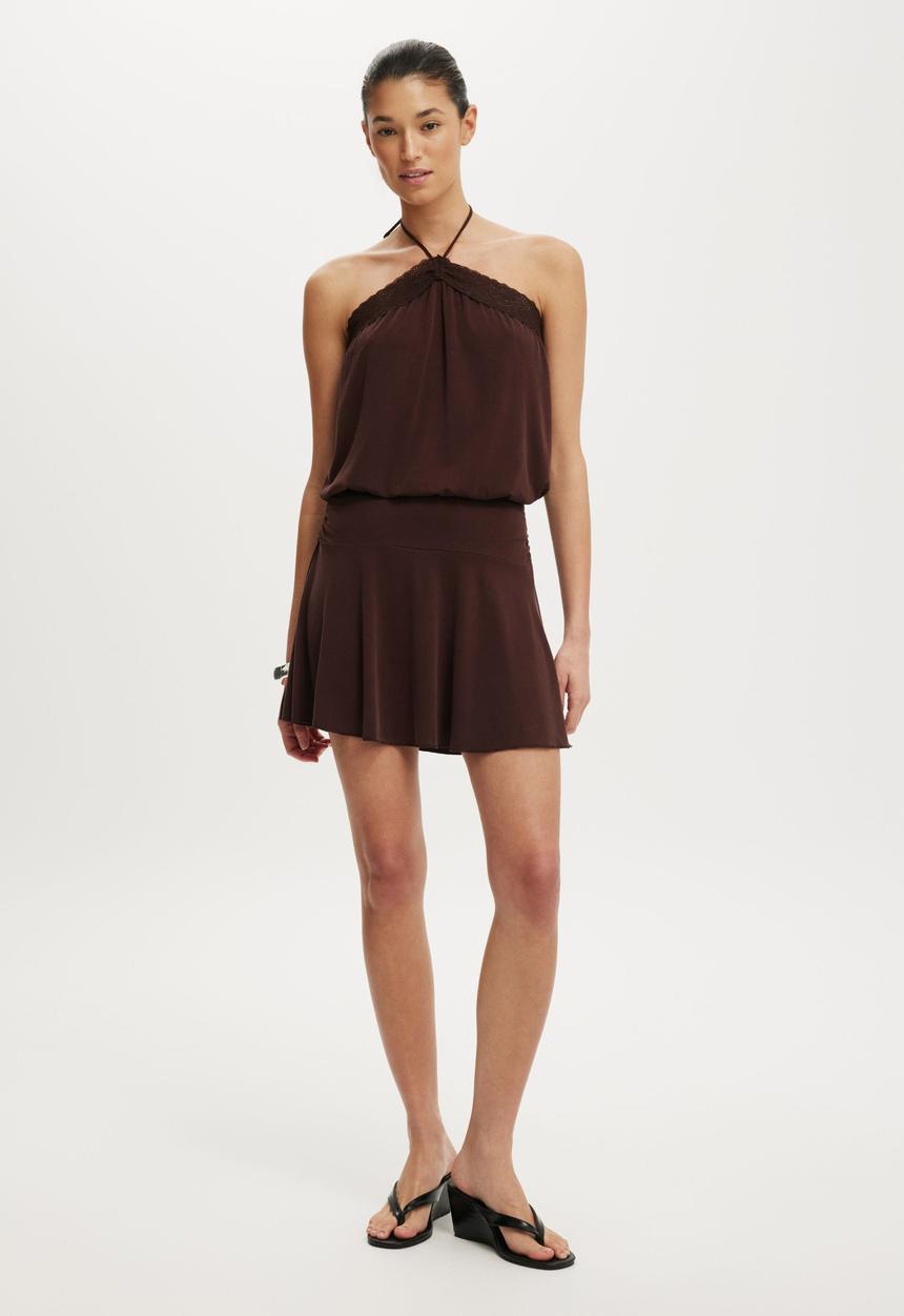 Cotton On - Chloe halter mini dress - dark oak