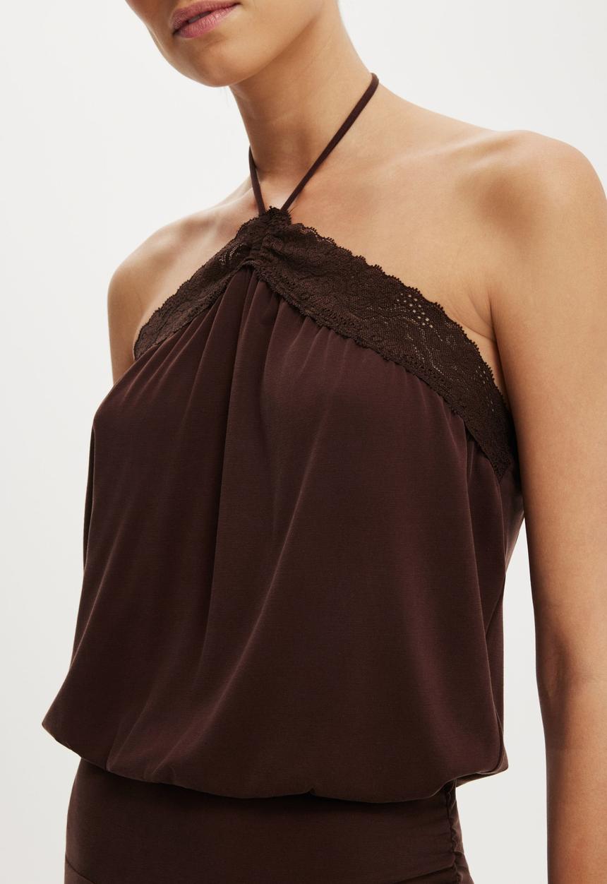 Cotton On - Chloe halter mini dress - dark oak