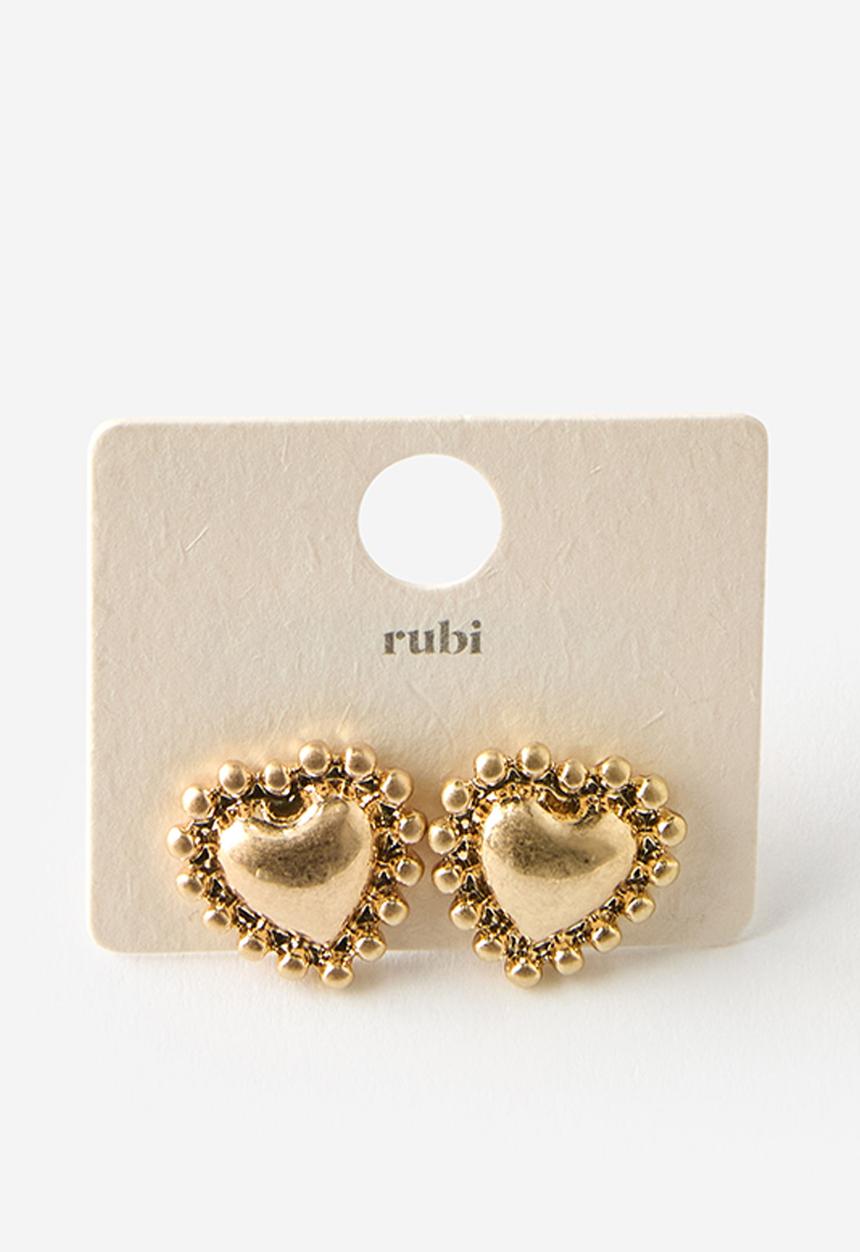 Rubi - Small charm dotted heart earring - gold