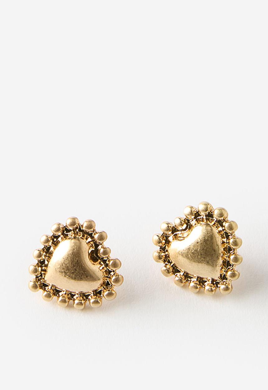 Rubi - Small charm dotted heart earring - gold