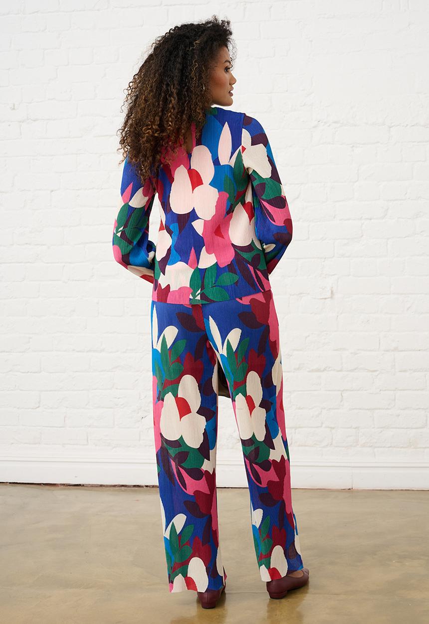 Me&B - Tie Detail Plisse Pants in Bloom - Multi
