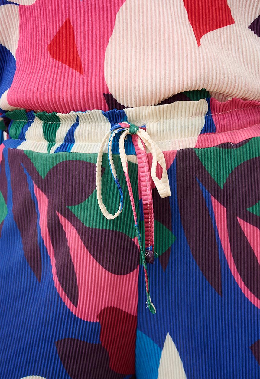Me&B - Tie Detail Plisse Pants in Bloom - Multi
