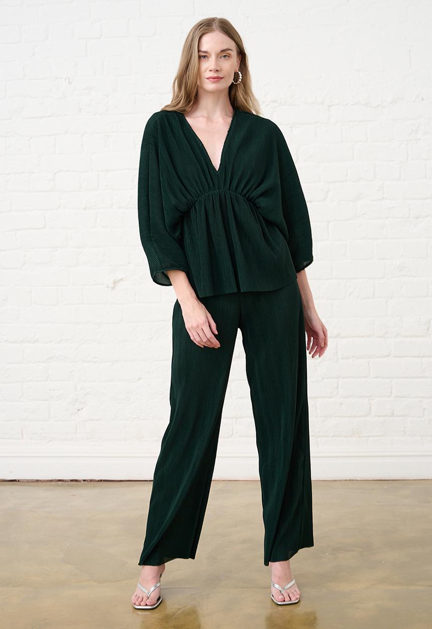 Me&B - Kimono Plisse Top - Bottle Green