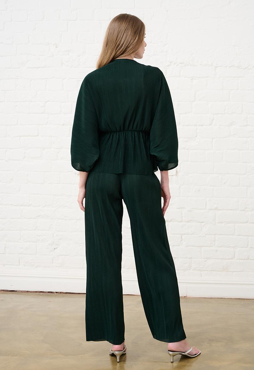 Me&B - Kimono Plisse Top - Bottle Green