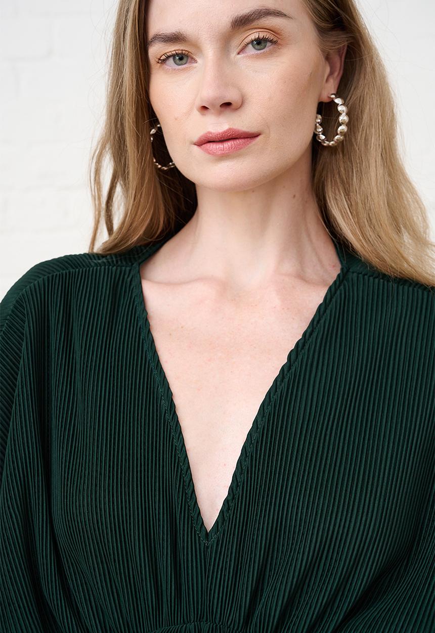 Me&B - Kimono Plisse Top - Bottle Green