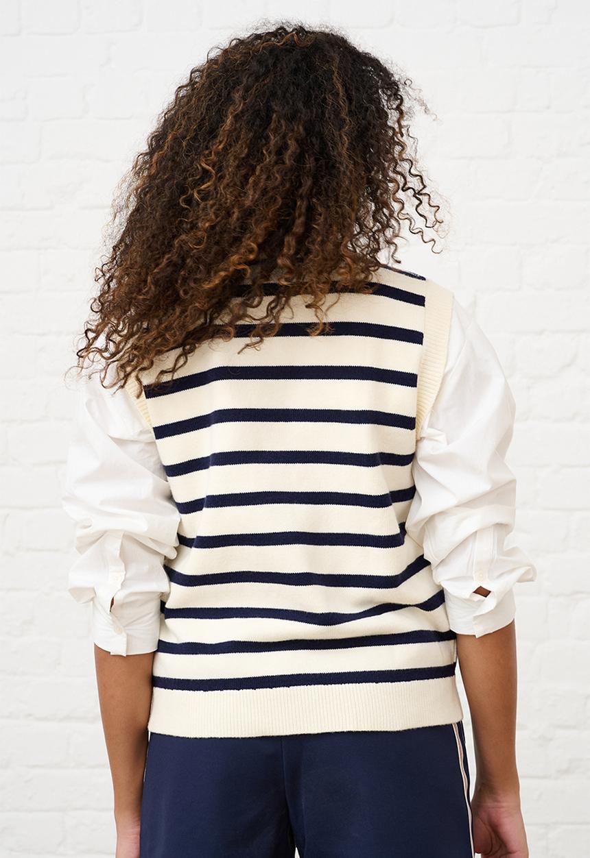 Me&B - Knitwear Vest with Heart Buttons - Navy Stripe