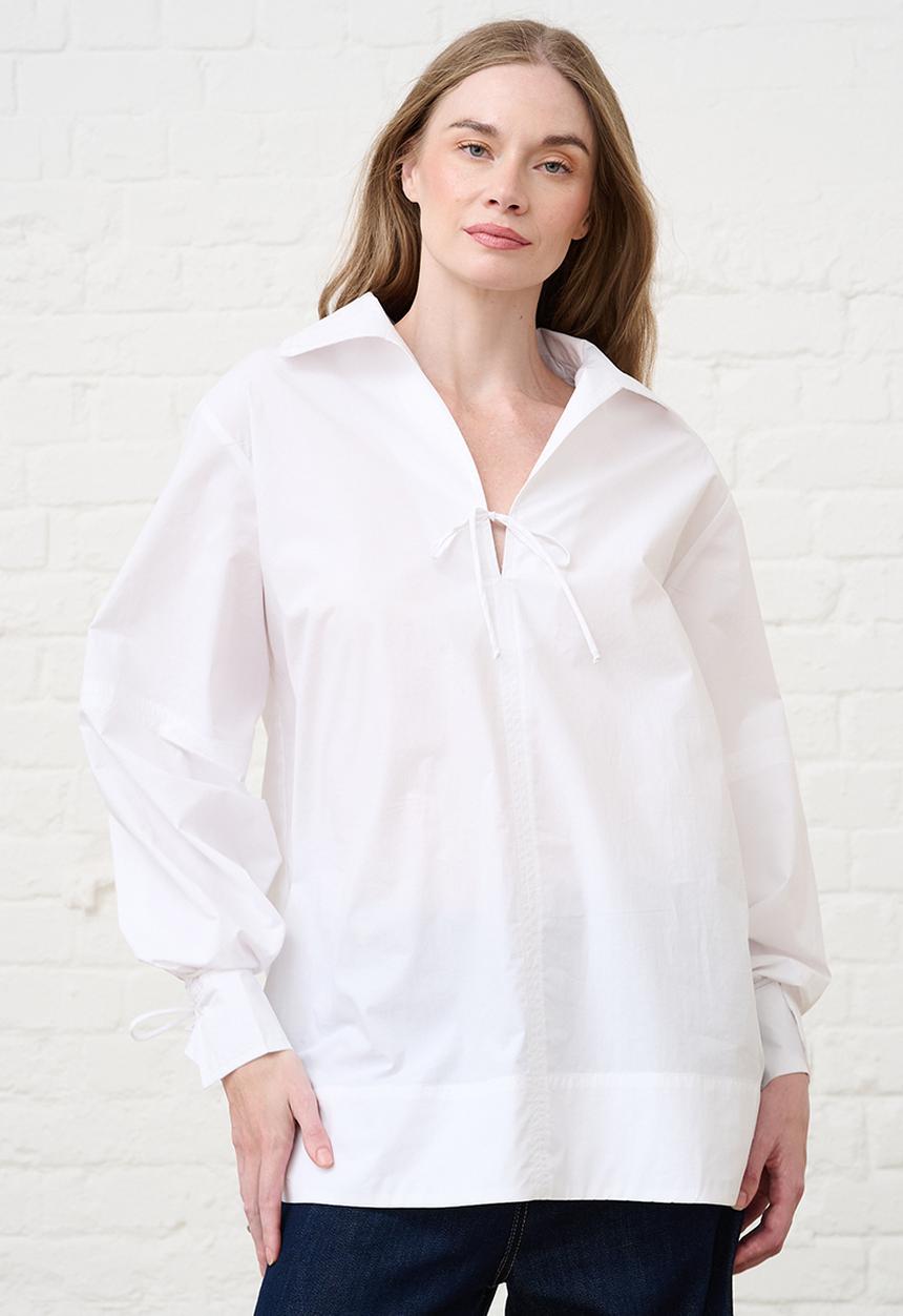 Me&B - Cotton Tie Detail Blouse - White