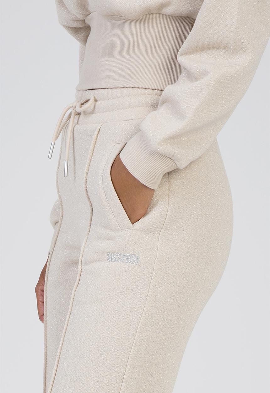 SISSY BOY - Fables Track Pants Glitter Fleece Wide Leg Sweat Pants - Stone