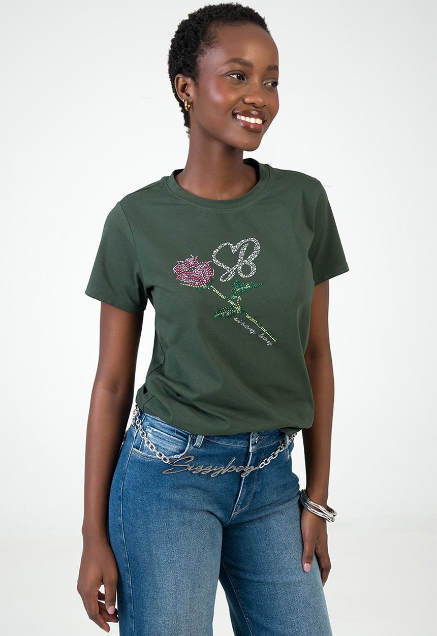 SISSY BOY - Feel Something T-Shirt Regular Tshirt With Rose Transfer - Green