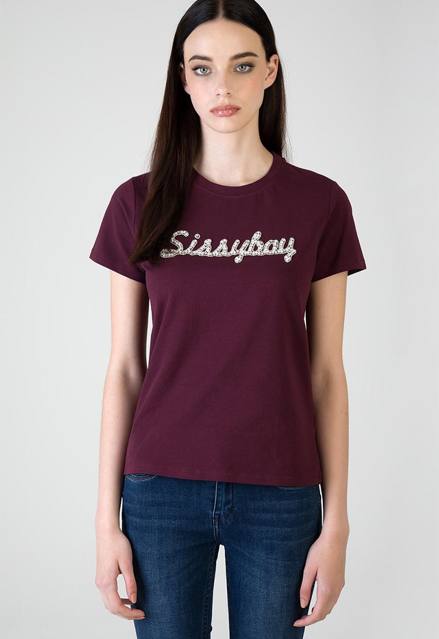 SISSY BOY - Keep It Cool T-Shirt Regular Tshirt With Raised Pearl And Bling - Burgundy