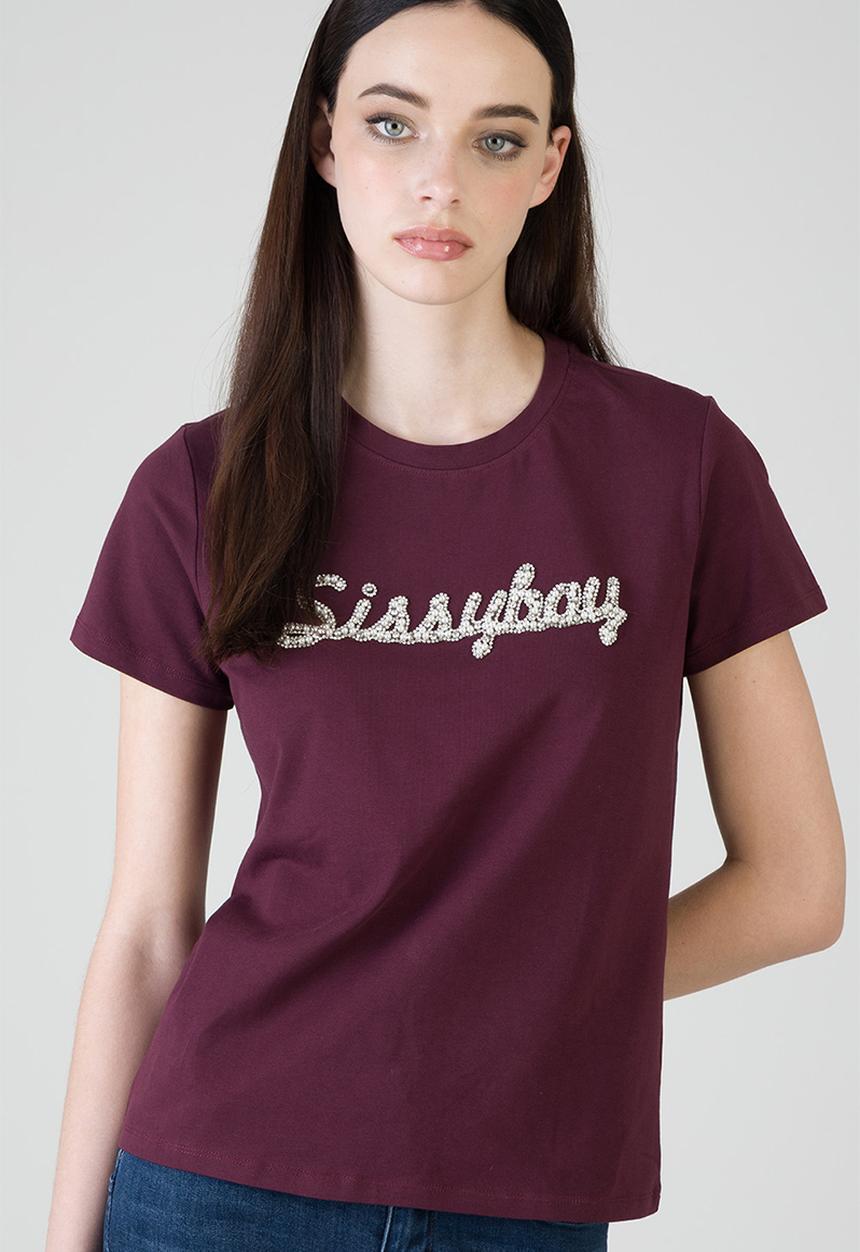 SISSY BOY - Keep It Cool T-Shirt Regular Tshirt With Raised Pearl And Bling - Burgundy