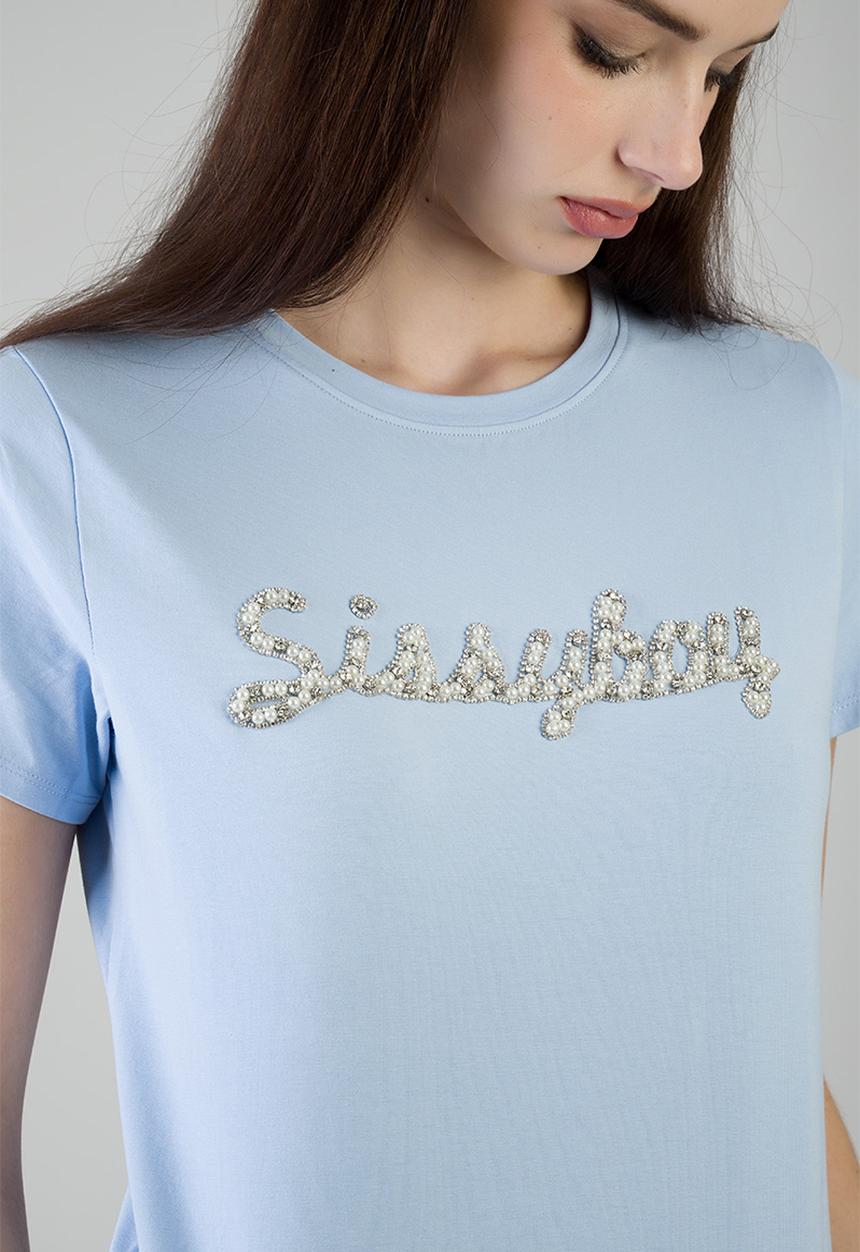 SISSY BOY - Keep It Cool T-Shirt Regular Tshirt With Raised Pearl And Bling - Pale Blue