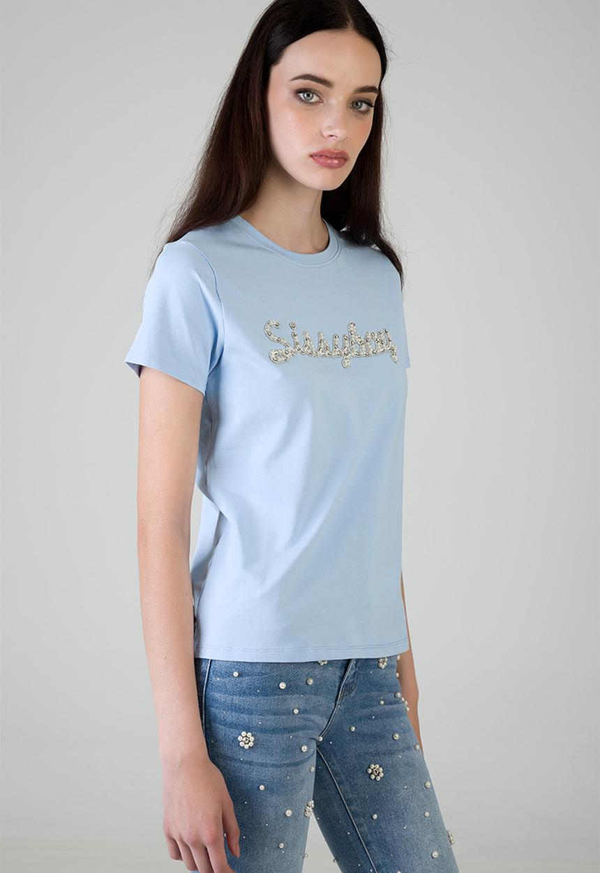 SISSY BOY - Keep It Cool T-Shirt Regular Tshirt With Raised Pearl And Bling - Pale Blue