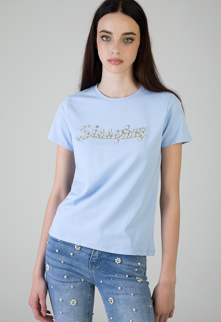 SISSY BOY - Keep It Cool T-Shirt Regular Tshirt With Raised Pearl And Bling - Pale Blue