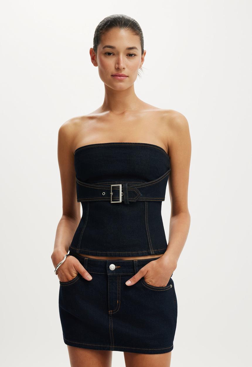 Cotton On - Denim corset - aries blue