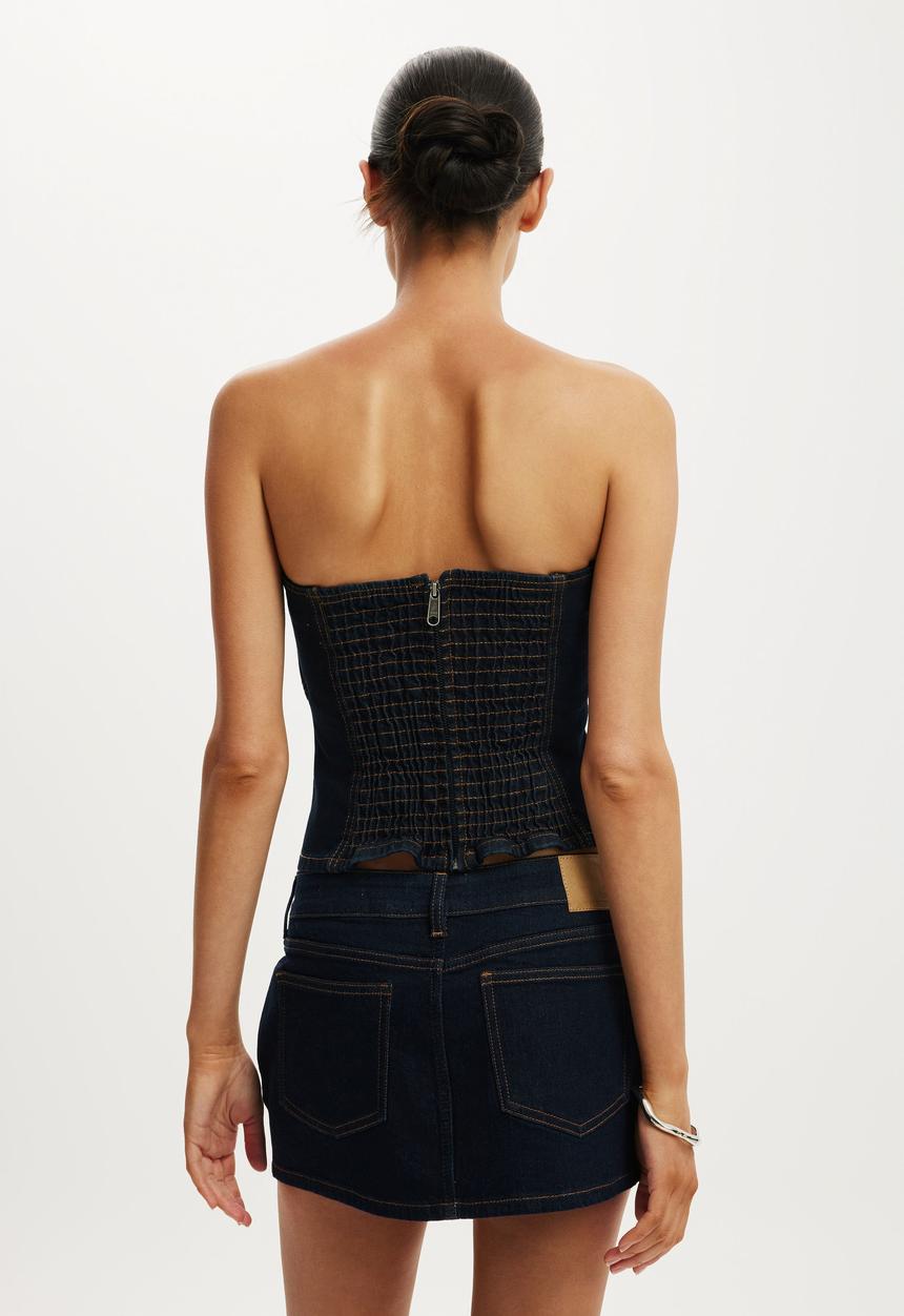 Cotton On - Denim corset - aries blue