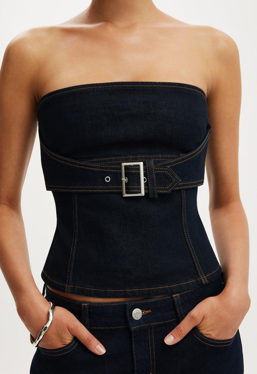 Cotton On - Denim corset - aries blue