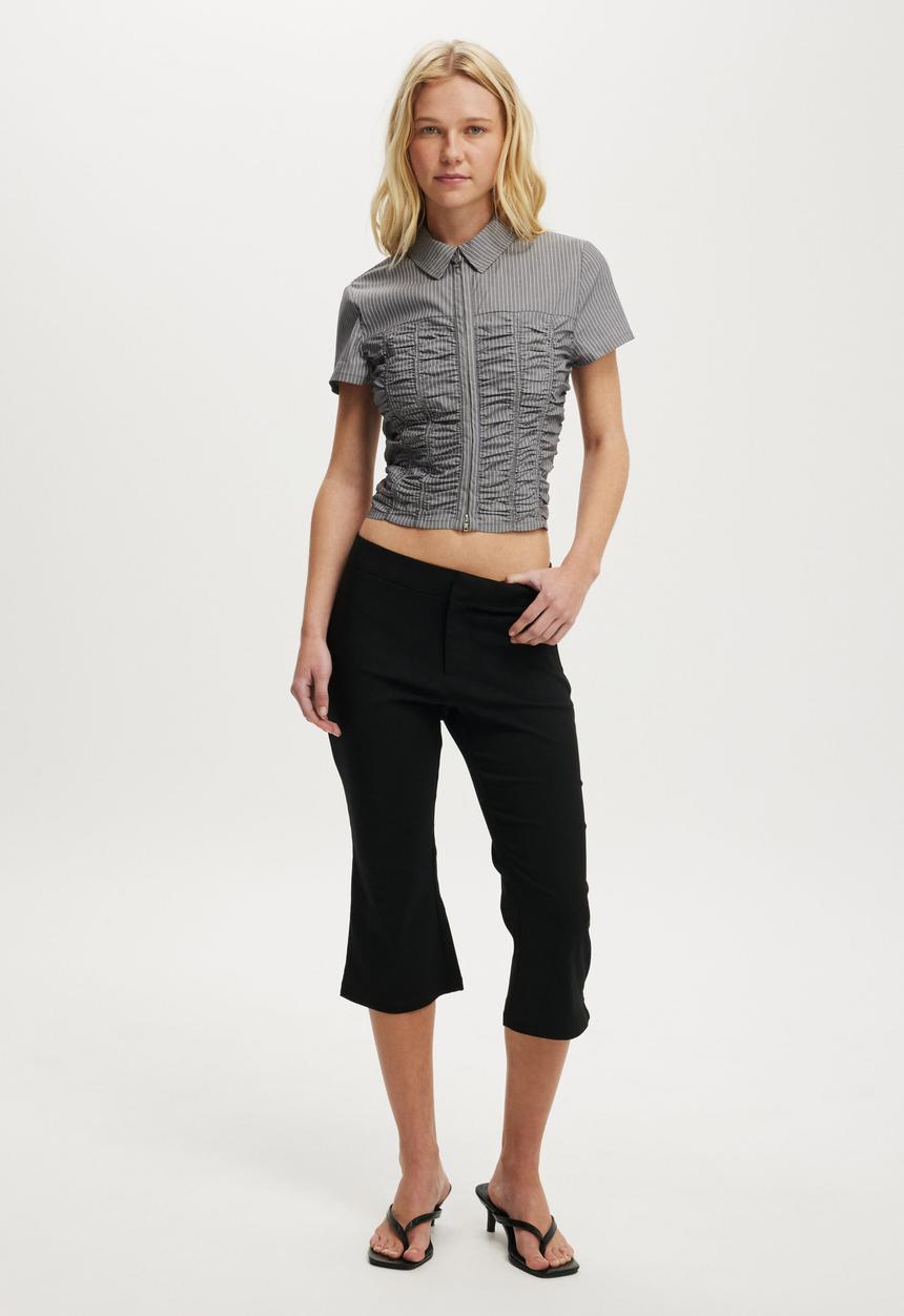 Cotton On - Riley gathered shirt - bonnie pinstripe steel onyx