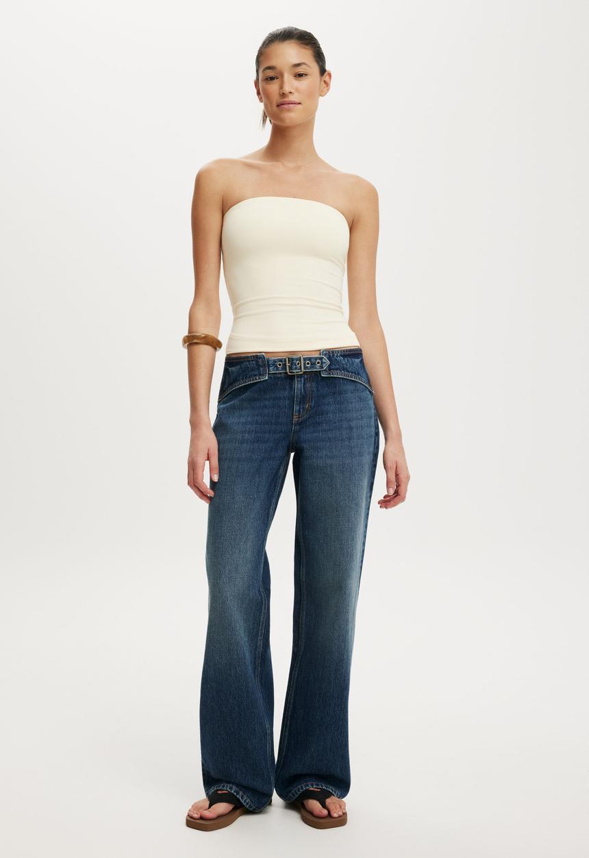 Cotton On - Belted low rise straight jean - scorpio blue 