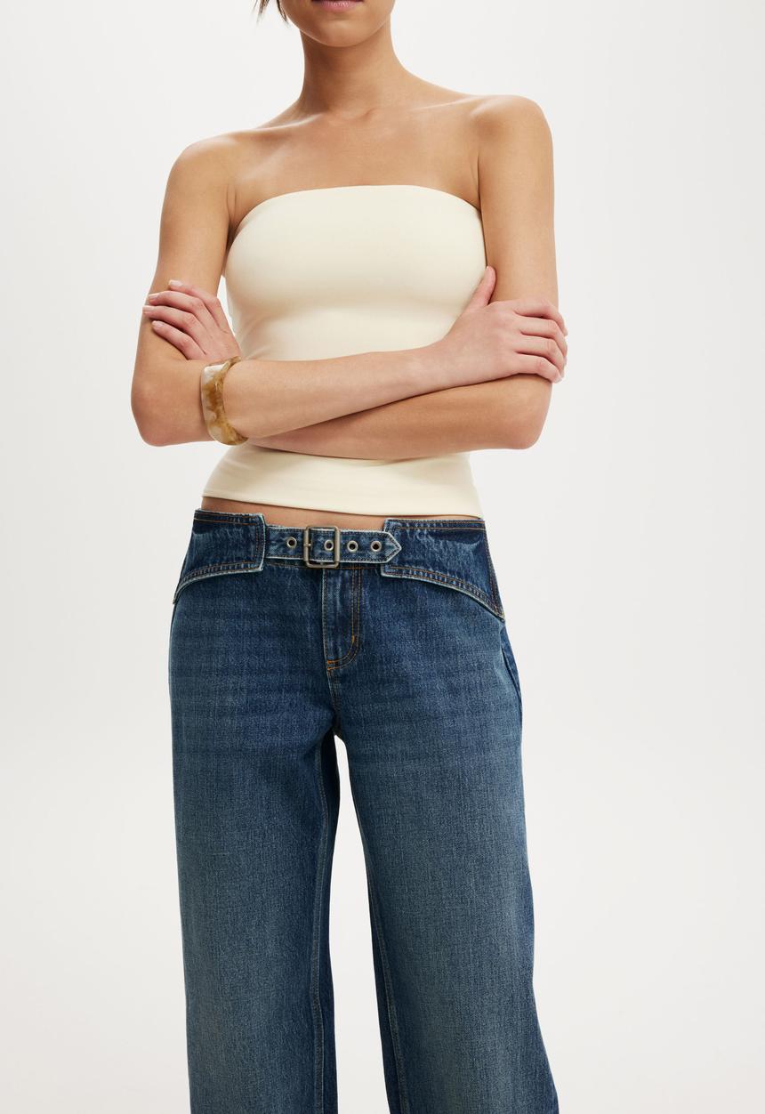 Cotton On - Belted low rise straight jean - scorpio blue 
