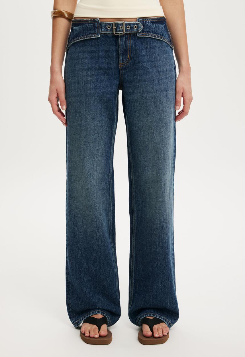 Cotton On - Belted low rise straight jean - scorpio blue 
