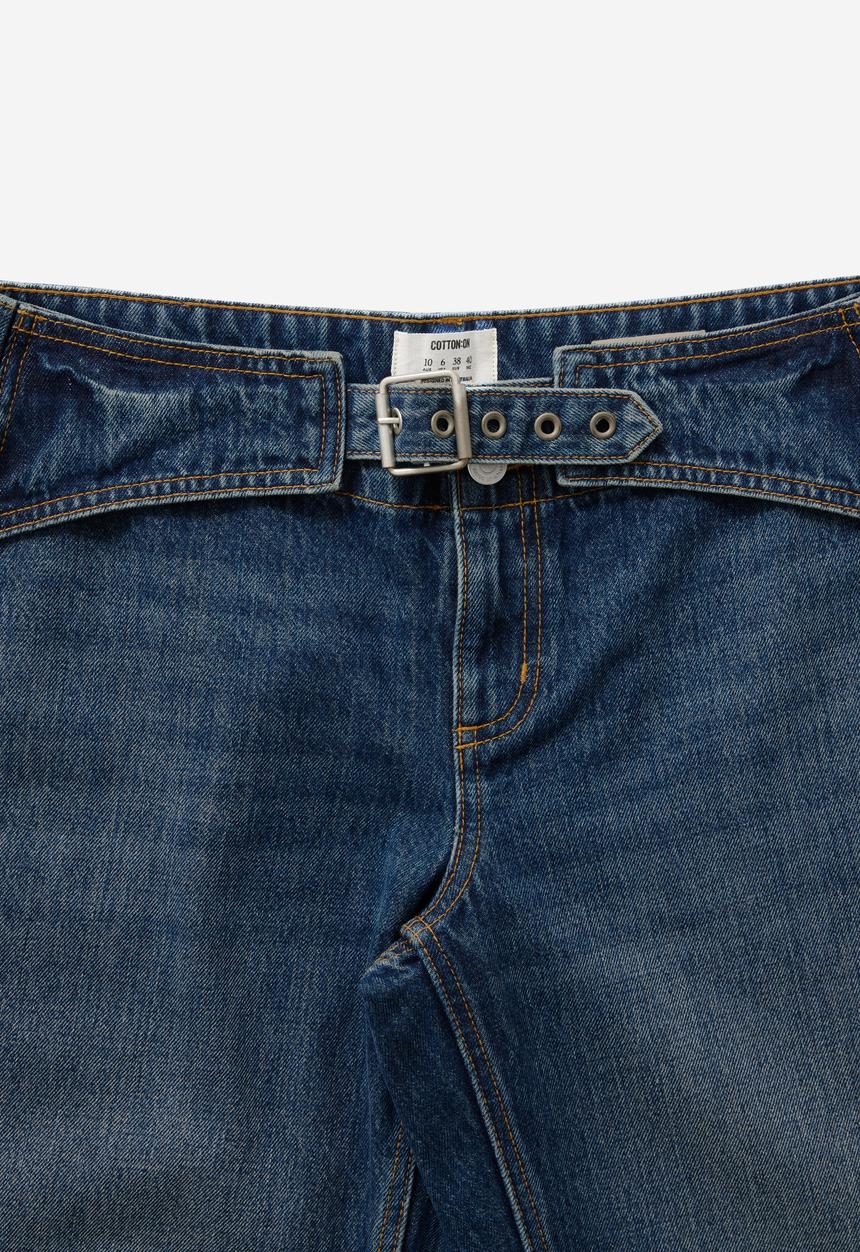 Cotton On - Belted low rise straight jean - scorpio blue 