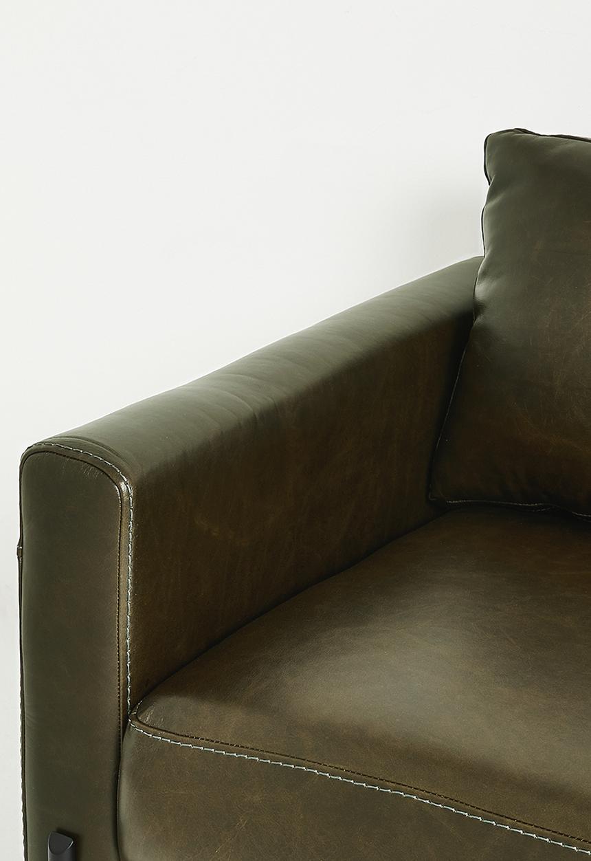 Sixth Floor - Hadley 3 Seater Genuine Leather Sofa - Pesto