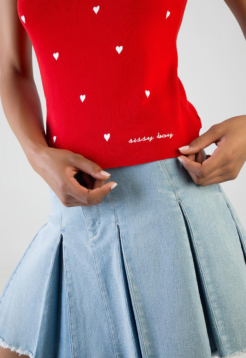 SISSY BOY - Heartbreak Hotel Sleeveless Knitwear Vest Top With Embroidered Hearts - Red