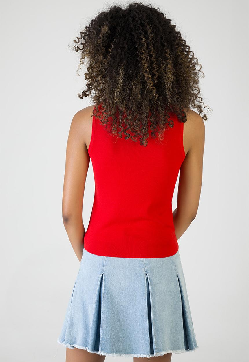 SISSY BOY - Heartbreak Hotel Sleeveless Knitwear Vest Top With Embroidered Hearts - Red
