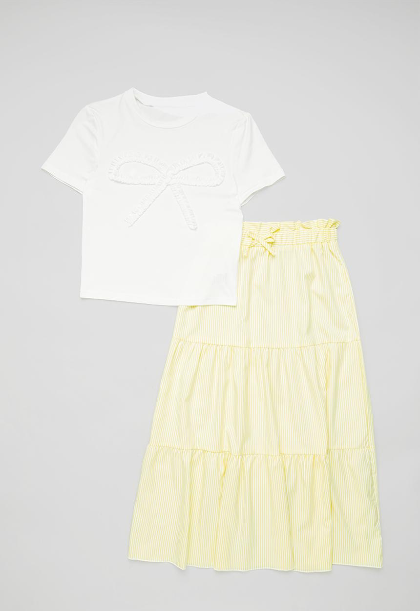 Pop Candy - Tee & tiered maxi skirt set - white/yellow