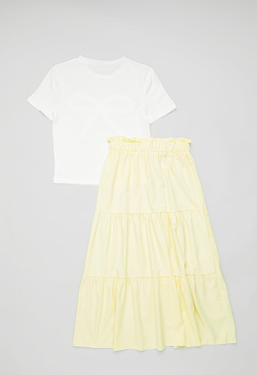 Pop Candy - Tee & tiered maxi skirt set - white/yellow