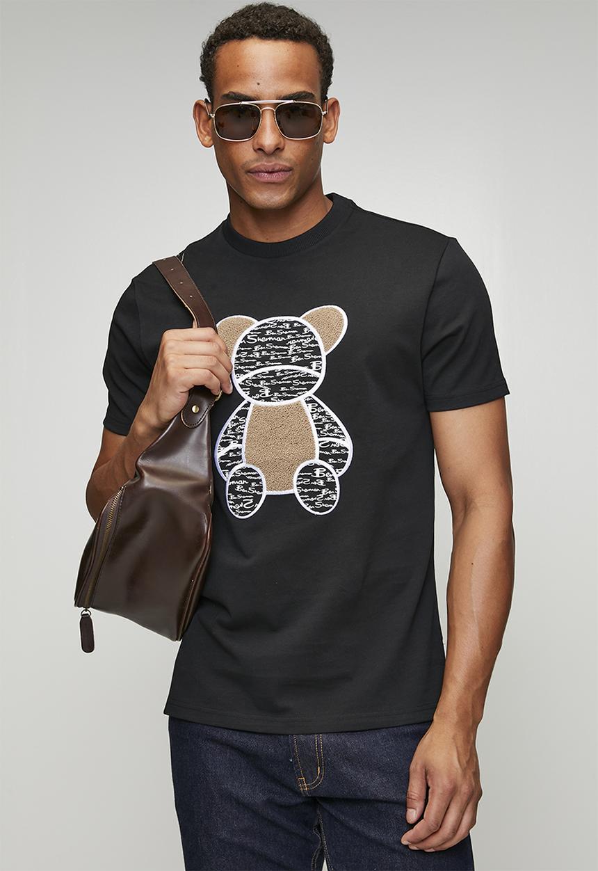 Ben Sherman - Ben Bear Chenille Fur 260g Tee-Shirt - Black