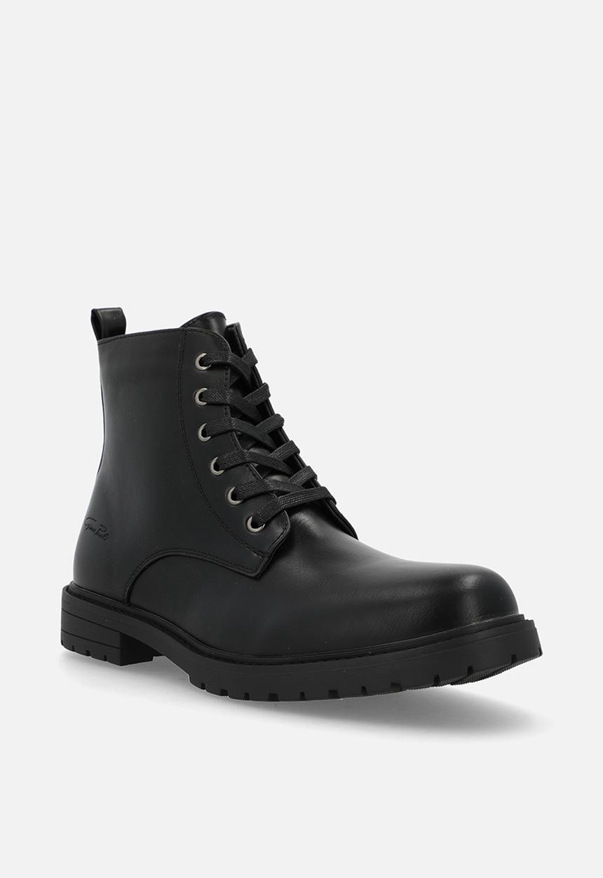 Podminiブラック Pu Lace Up With Side Zip - Black