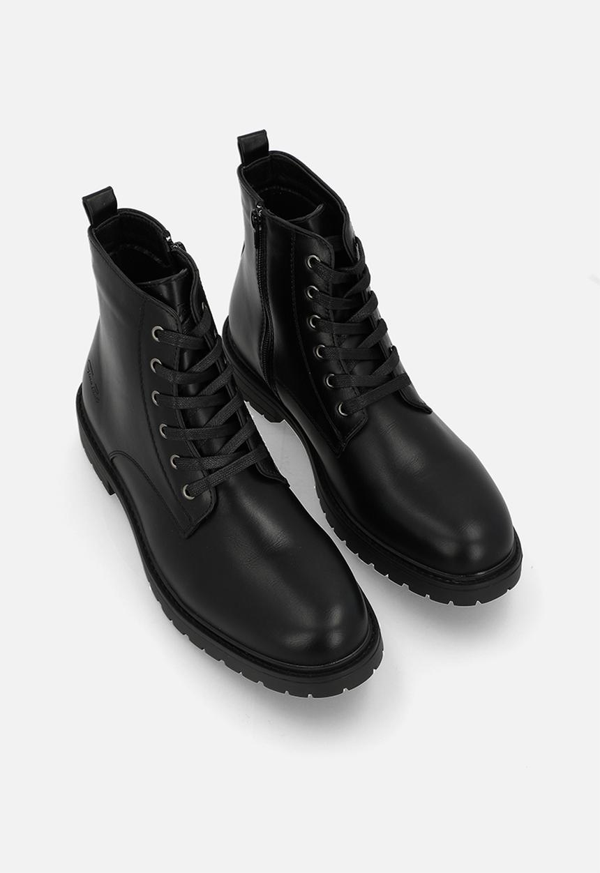 Pu Lace Up With Side Zip - Black
