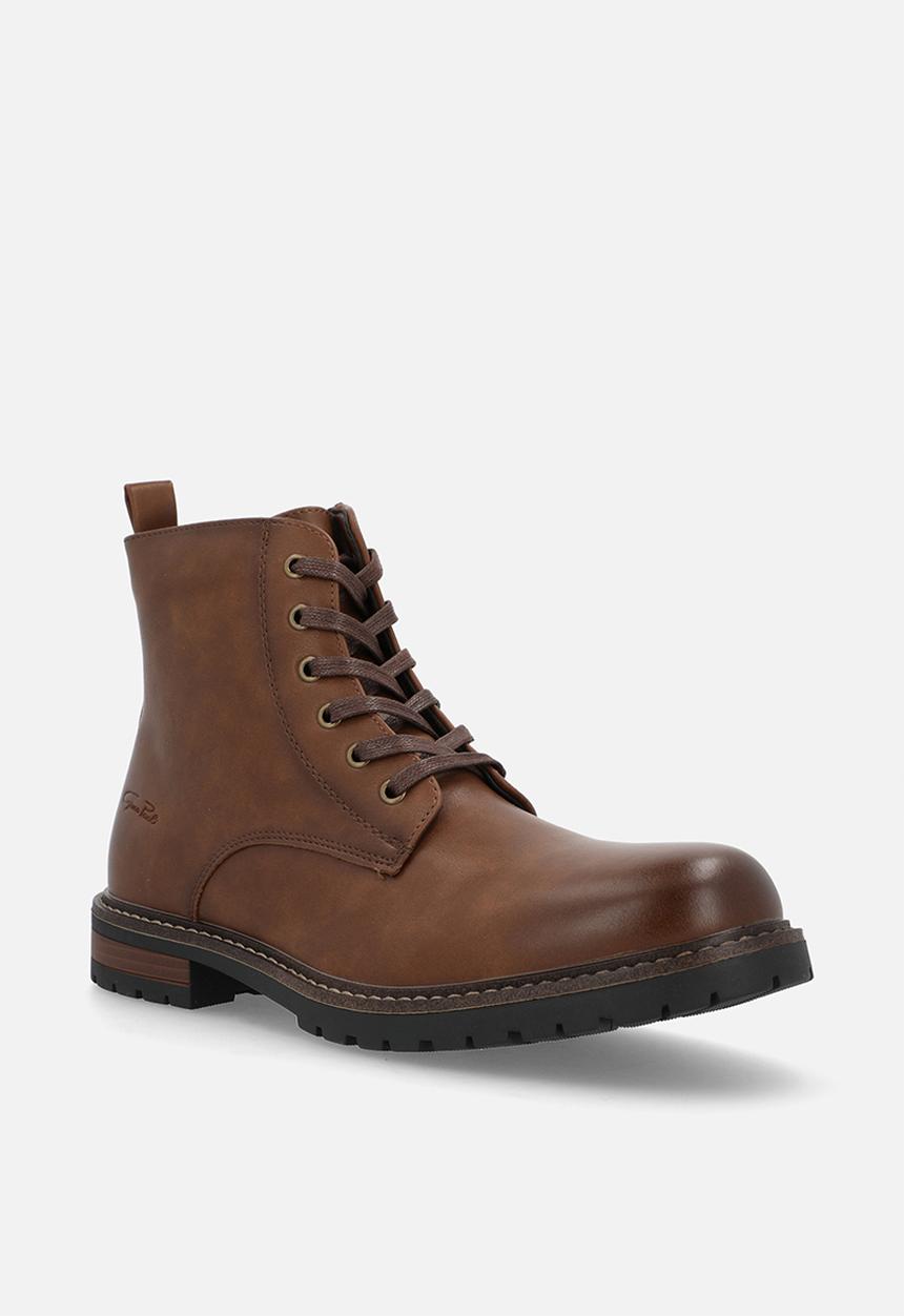 Pu Lace Up With Side Zip - Brown